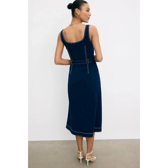 Luxely Denim Contrast Stitch Midi Dress Size 2 - Picture 3 of 9